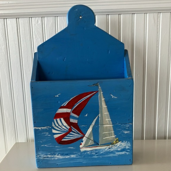 Hand Crafted Nautical Design Storage Box Made of Wood and Hand Painted - Picture 1 of 10